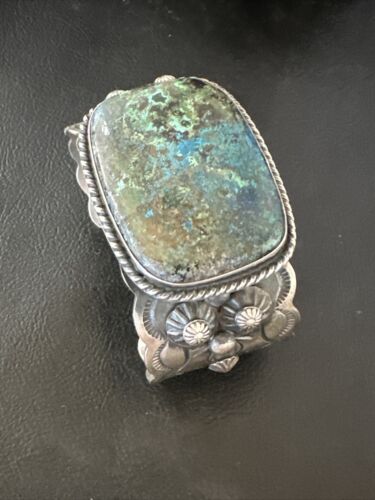 Navajo Sterling Silver Blue Turquoise Cuff Bracelet | Authentic Native American Handmade | 15987 - Masha USA