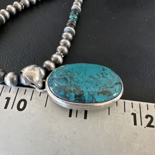 Men's Navajo Blue Spiderweb Turquoise Pendant Necklace | Sterling Silver | Authentic Native American Handmade | 16243 - Masha USA