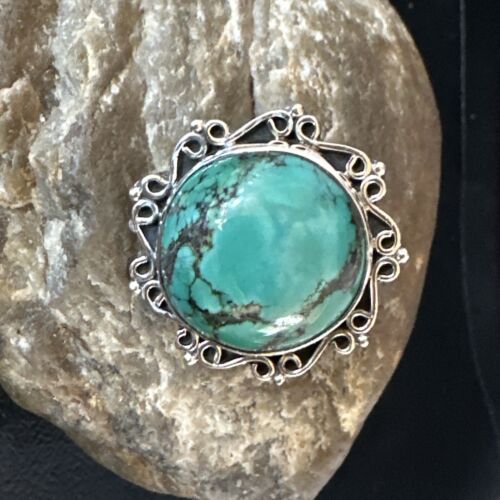 Navajo Blue Spiderweb Turquoise Ring | Sterling Silver | Sz 9.5 | Authentic Native American Handmade | 15493