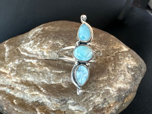 Navajo Blue Larimar Multi-Stone Cluster Ring | Authentic Native American Sterling Silver | Sz 8 | 16163