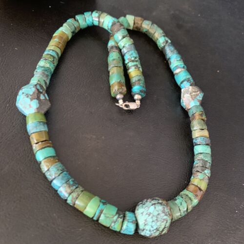 Navajo Turquoise Heishi Spiderweb Necklace | Sterling Silver | 21" | Authentic Native American Handmade | 12505