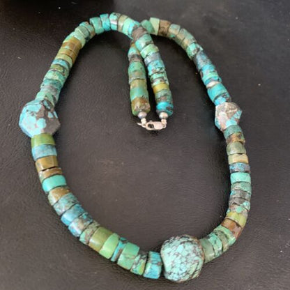 Navajo Turquoise Heishi Spiderweb Necklace | Sterling Silver | 21" | Authentic Native American Handmade | 12505