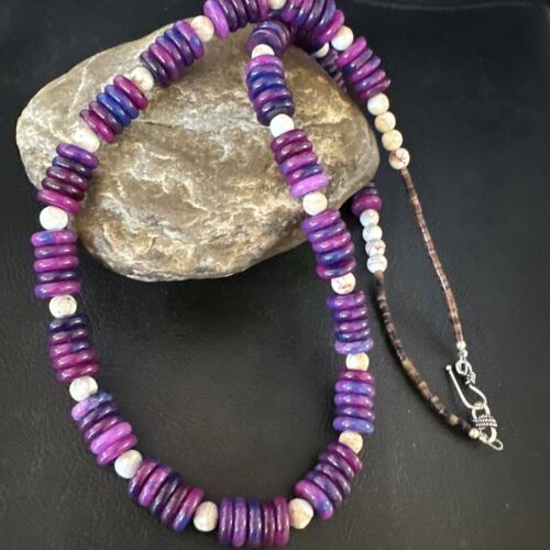 Navajo Purple Sugilite & Jasper Bead Necklace | Sterling Silver | 26" | Authentic Native American Handmade | 15345