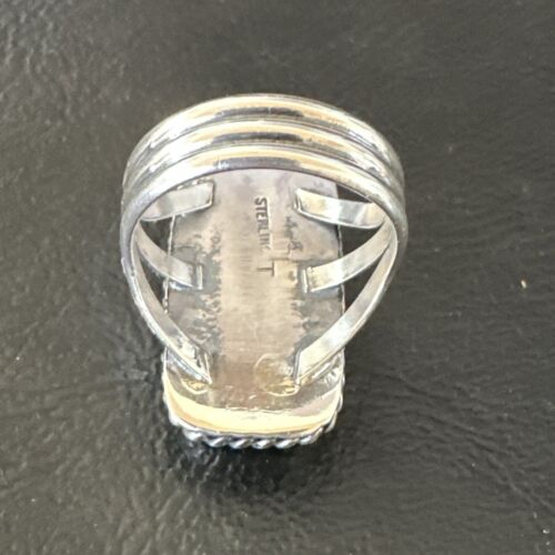 Navajo Ribbon Boulder Green Turquoise Ring | Sterling Silver | Sz 8 | Authentic Native American Handmade | 16384
