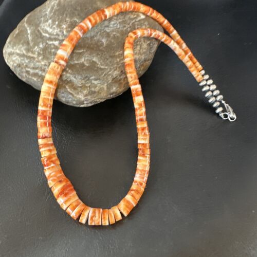 Navajo Graduated Orange Spiny Oyster Necklace | Sterling Silver | Authentic Native American | 18" | 16264