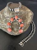 Navajo Red Spiny Oyster Naja Pendant Necklace | Sterling Silver | 20" | Authentic Native American Handmade | 15759