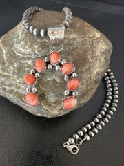 Navajo Red Spiny Oyster Naja Pendant Necklace | Sterling Silver | 20" | Authentic Native American Handmade | 15759