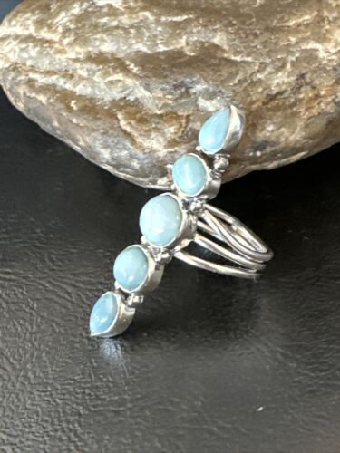 Navajo Blue Larimar Cluster Ring | Authentic Native American Sterling Silver | Multi-Stone | Sz 8.5 | 16159
