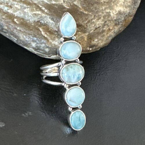 Navajo Blue Larimar Multi-Stone Ring | Authentic Native American Sterling Silver | Multi-Stone | Sz 8 | 15930