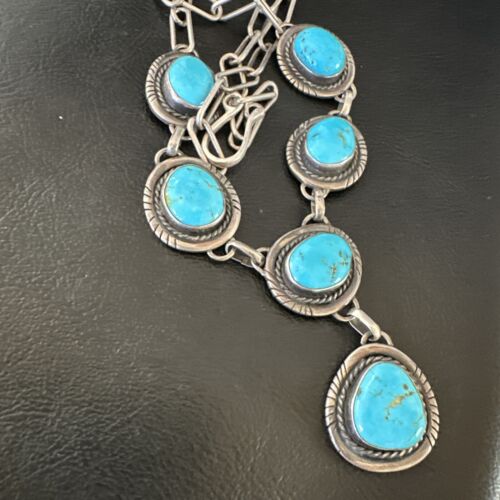 Navajo Lariat Necklace with Blue Kingman Turquoise | Sterling Silver | 26" | 15907