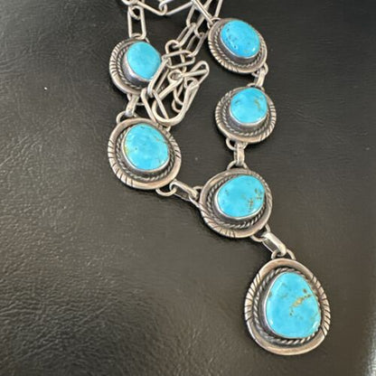 Navajo Lariat Necklace with Blue Kingman Turquoise | Sterling Silver | 26" | 15907