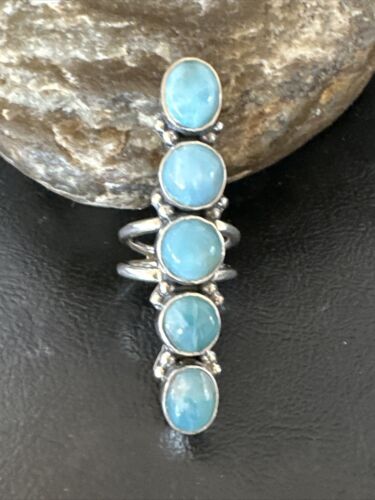 Navajo Women's Cluster Blue Larimar Ring | Authentic Native American Sterling Silver | Multi-Stone | Sz 7 | 15945