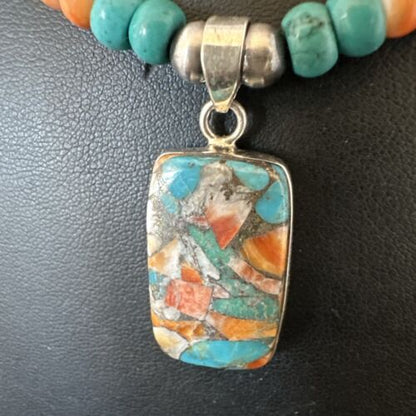 Navajo Spiny Turquoise Pendant Necklace | Sterling Silver | 22" | Authentic Native American Handmade | 17432