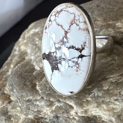 Men's and Women's Wild Horse Turquoise Ring | Navajo Sterling Silver | Sz 8 | Authentic Native American Handmade | 17280