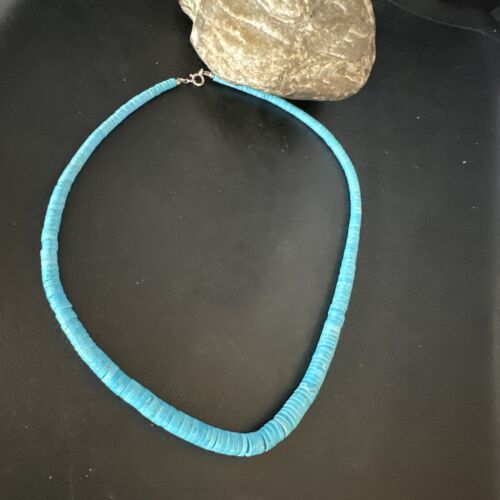 Robin's Egg Blue Turquoise Heishi Necklace | 18" | Sterling Silver | Authentic Native American Handmade | 14932