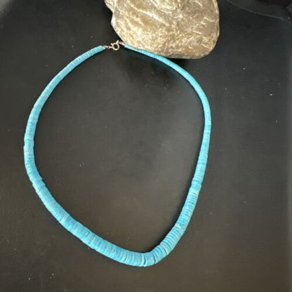 Robin's Egg Blue Turquoise Heishi Necklace | 18" | Sterling Silver | Authentic Native American Handmade | 14932