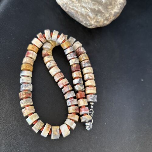 Southwestern Yellow Red Jasper Coral Necklace | 12mm Sterling Silver | Authentic Native American Handmade | 20" | 14433