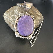 Navajo Purple Charoite Pendant with Pearls | Sterling Silver Necklace | Authentic Native American Handmade | 16653