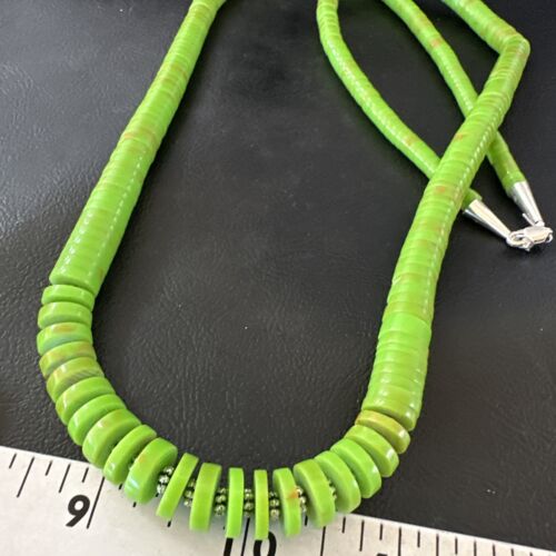 Navajo Green Gaspeite Graduated Necklace | Sterling Silver | Authentic Native American | 29" | 16466