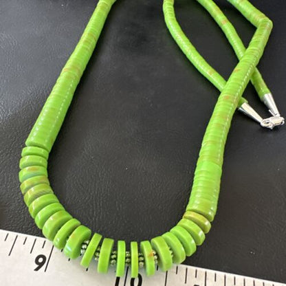 Navajo Green Gaspeite Graduated Necklace | Sterling Silver | Authentic Native American | 29" | 16466
