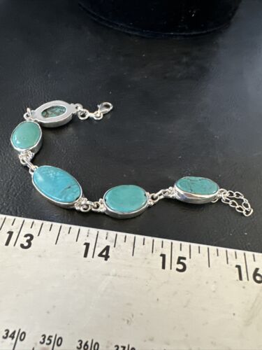 Navajo Blue Turquoise Link Bracelet | Sterling Silver | 8" | Authentic Native American Handmade | 15465