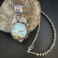 Navajo Blue Golden Hills Turquoise Pendant | Sterling Silver Pearls Necklace | Authentic Native American Handmade | 14994