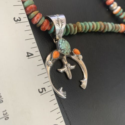 Navajo Turquoise Pendant Necklace | Sterling Silver | Native American Handmade | Naja 24" | 11569