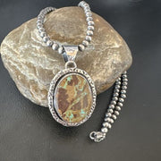 Navajo Green Gaspeite Pendant Necklace | Sterling Silver | Authentic Native American Handmade | 16360