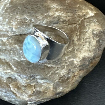 Navajo Blue Larimar Ring | Sterling Silver | Sz 10 | Authentic Native American Handmade | 17653