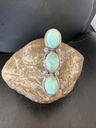 Navajo Blue Dry Creek Turquoise Multi-Stone Ring | Authentic Native American Sterling Silver | Sz 10.5 | 16729