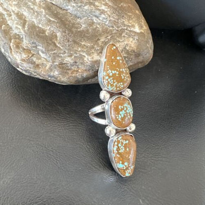 Navajo Blue Turquoise #8 Multi-Stone Ring | Authentic Native American Sterling Silver | Sz 9.5 | 16635