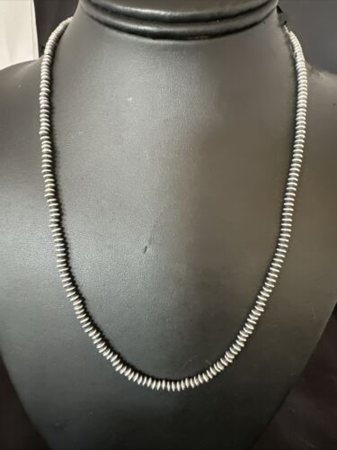 Navajo Pearl Necklace | Sterling Silver Saucer Bead | Hand Strung 4mm | 21" | Authentic Native American Handmade | 60421