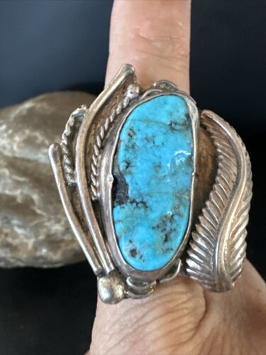 Old Pawn Men's Blue Kingman Turquoise Ring | Navajo Sterling Silver | Sz 10 | 15520