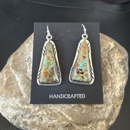 Navajo Blue Boulder Turquoise Dangle Earrings | Sterling Silver | Authentic Native American Handmade | 16500