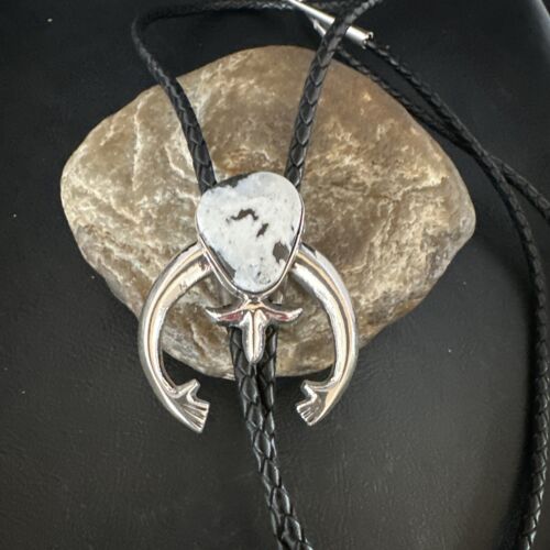 Men's Naja White Buffalo Turquoise Bolo Tie | Navajo Sterling Silver | Authentic Native American Handmade | 15275 - Masha USA