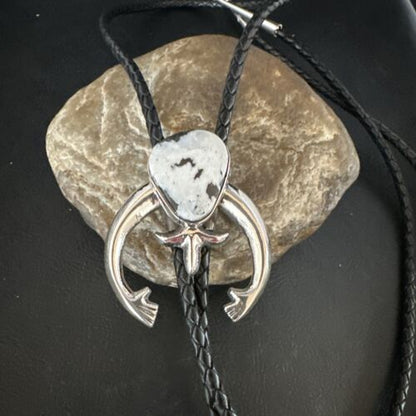 Men's Naja White Buffalo Turquoise Bolo Tie | Navajo Sterling Silver | Authentic Native American Handmade | 15275 - Masha USA