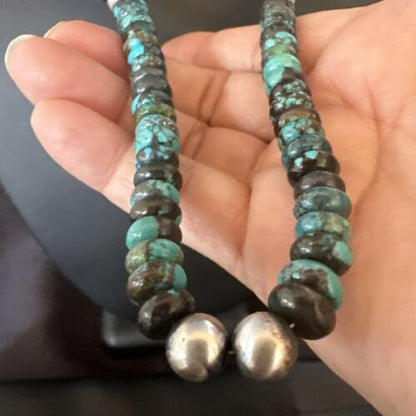 Men's Blue Spiderweb Turquoise Necklace | 8mm | Navajo Sterling Silver | 22" | Authentic Native American Handmade | 11702