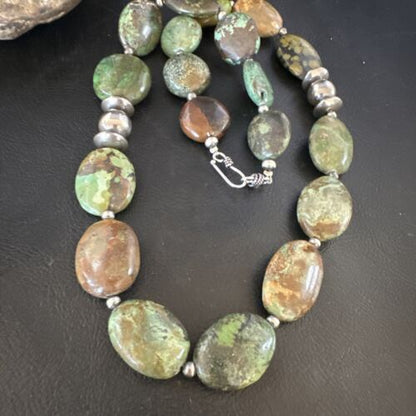 Navajo Green Turquoise Chunky Necklace | Sterling Silver | Graduated | Authentic Native American | 23" | 15202