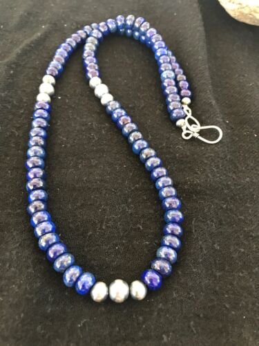 Pueblo Sterling Silver Navajo Lapis Men's Necklace | 22" | Authentic Native American Handmade | 15075