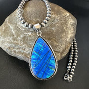 Men's and Women's Blue Fire Opal Inlay Pendant | Navajo Sterling Silver | Authentic Native American Handmade | 16481