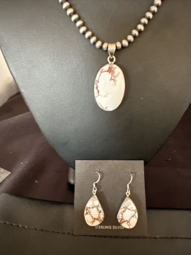 Navajo Wild Horse Necklace Pendant and Earrings Set | Sterling Silver | Authentic Native American Handmade | 15739