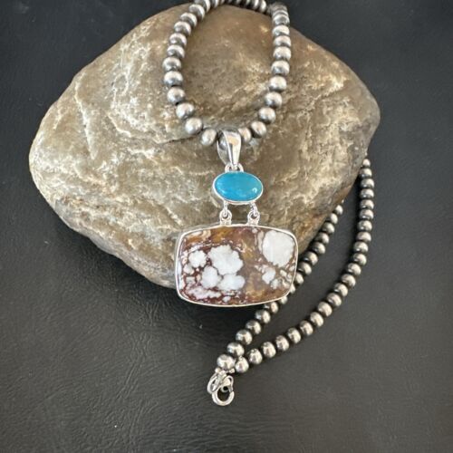 Men's Wild Horse Blue Kingman Turquoise Necklace | Sterling Silver SW Pendant | Multi-Stone | 17326