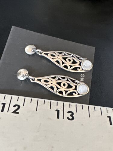 Navajo Pink Mother of Pearl Dangle Inlay Earrings | Sterling Silver | Authentic Native American Handmade | 15301