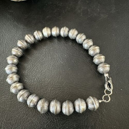 Handmade Stamped Navajo Pearls Bracelet | 8mm Beads | 8" Sterling Silver | Authentic Native American | 17446