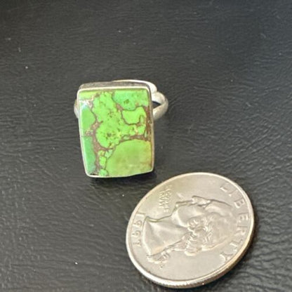 Adjustable Navajo Green Mojave Turquoise Ring | Sterling Silver | Sz 10 | Authentic Native American Handmade | 15698