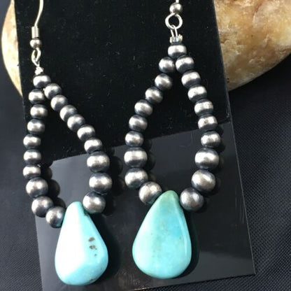 Navajo Blue Cluster Turquoise Dangle Earrings | Sterling Silver | 2" | Authentic Native American Handmade | 1983