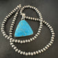 Blue Kingman Turquoise Pendant | Navajo Pearls | Sterling Silver Necklace 20" | 17009
