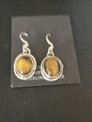 Navajo Coffee Tiger's Eye Dangle Earrings | Sterling Silver | Authentic Native American Handmade | 14920