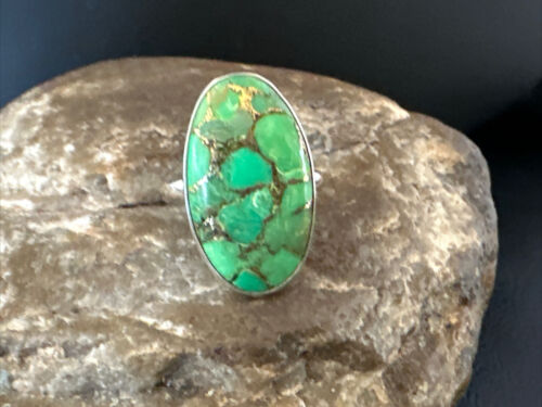 Navajo Green Mojave Turquoise Ring | Sterling Silver | Sz 8 | Authentic Native American Handmade | 15588