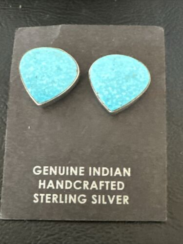 Navajo Blue Kingman Turquoise Post Stud Earrings | Sterling Silver | Authentic Native American Handmade | 17407